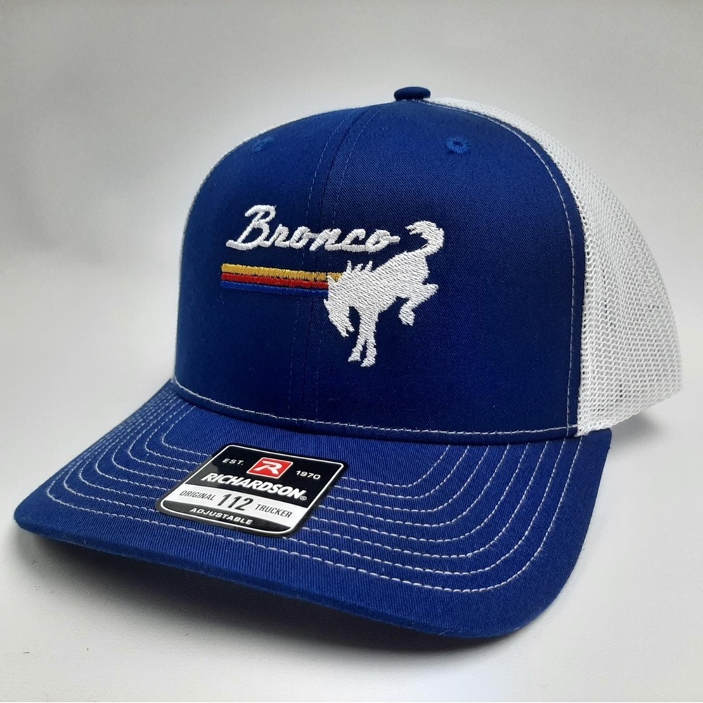 Bronco Richardson 112 Trucker Mesh Snapback Hat Cap Blue and White
